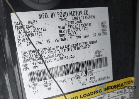 2016 Ford Expedition Limited from USA, damaged, VIN 1FMJU2AT6GEF53323